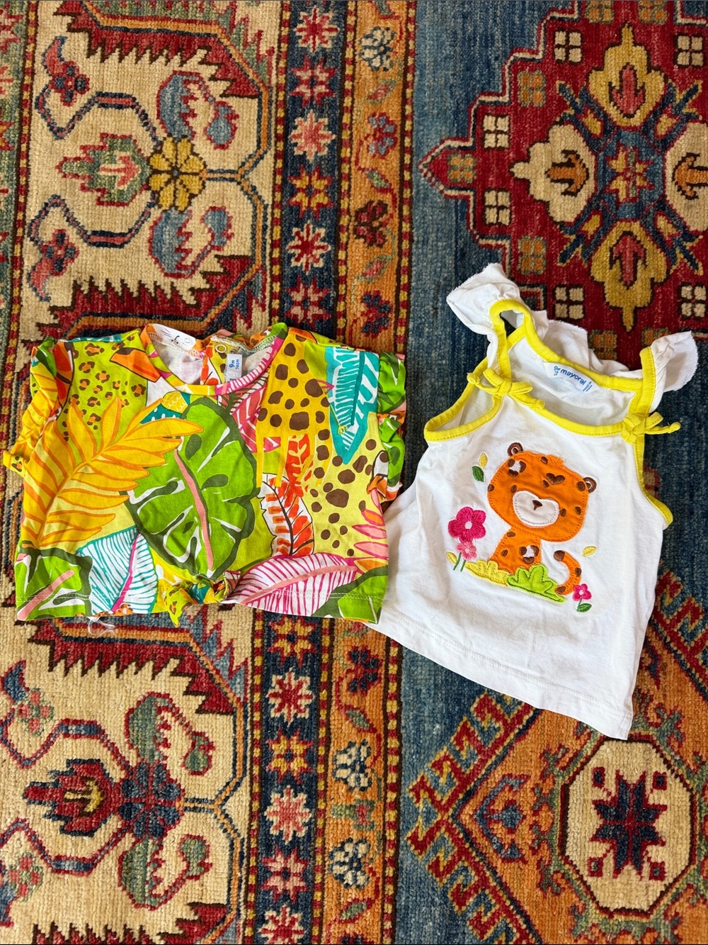Children's Tropical Leaf Print T-Shirt & White Tiger Tank Top Set